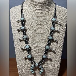 Paloma Variscite Sterling Silver Squash Blossom Necklace  Naja Pendant 62g